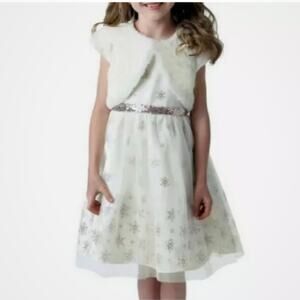 Jona Michelle Party Dress White Ivory/Gold Sleeveless Faux Fur Vest Size 4T